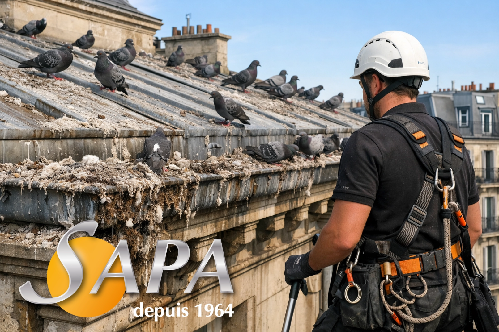 Façade dégradée par les fientes de pigeons