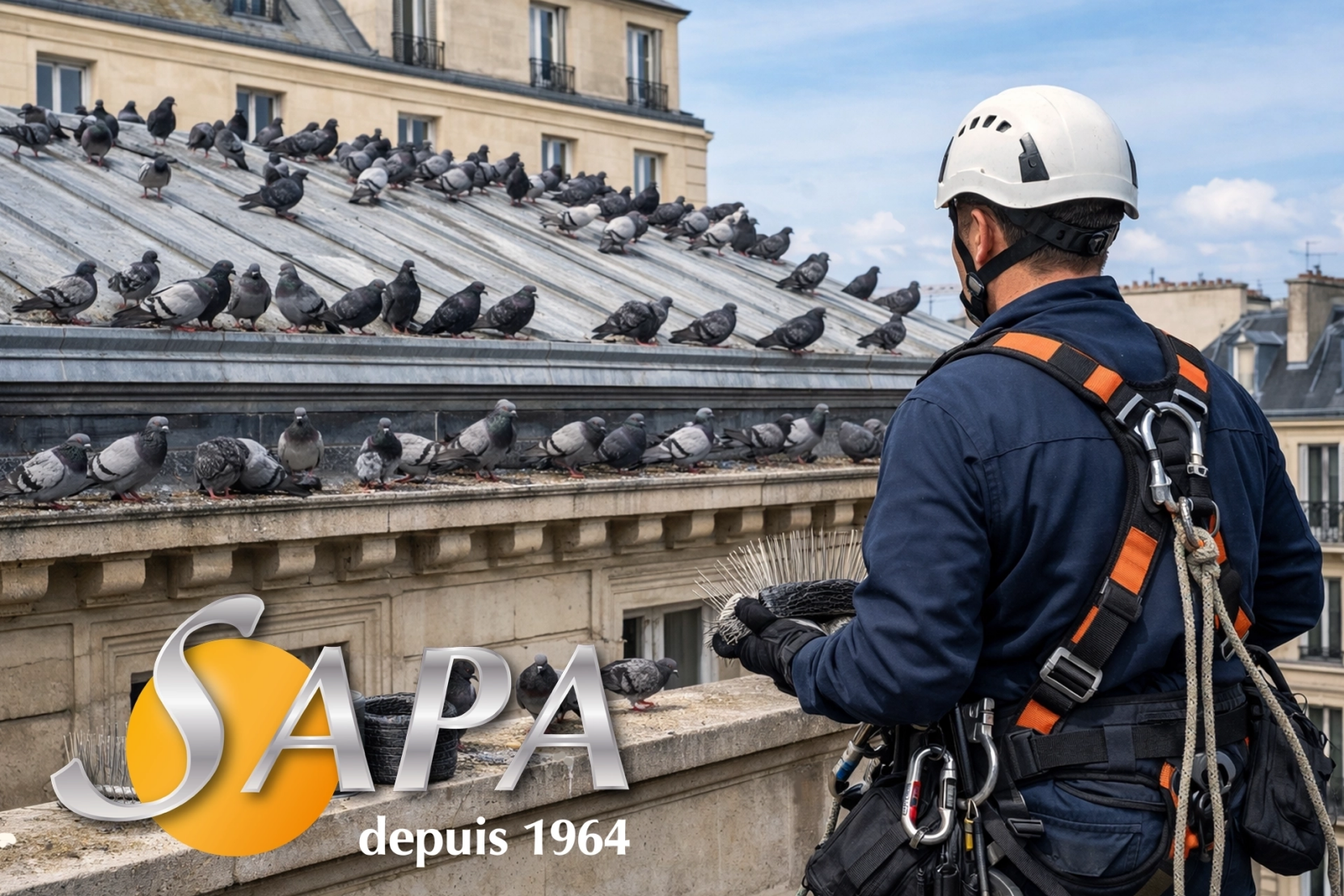 Protection anti-pigeons sur un immeuble collectif