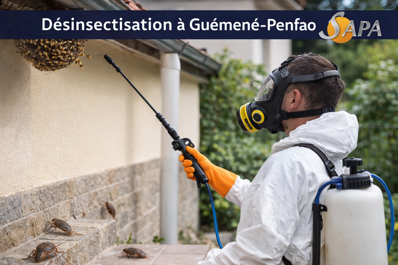 Technicien réalisant une désinsectisation à Guémené-Penfao