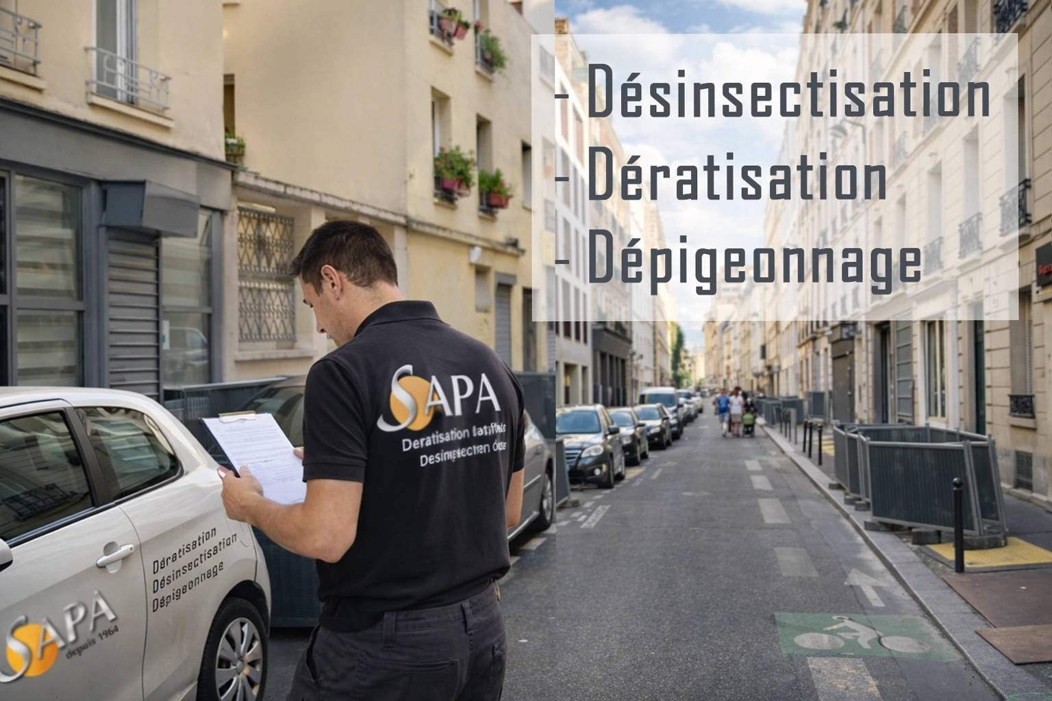 Technicien réalisant une intervention de désinsectisation dans une habitation à Nort-sur-Erdre.