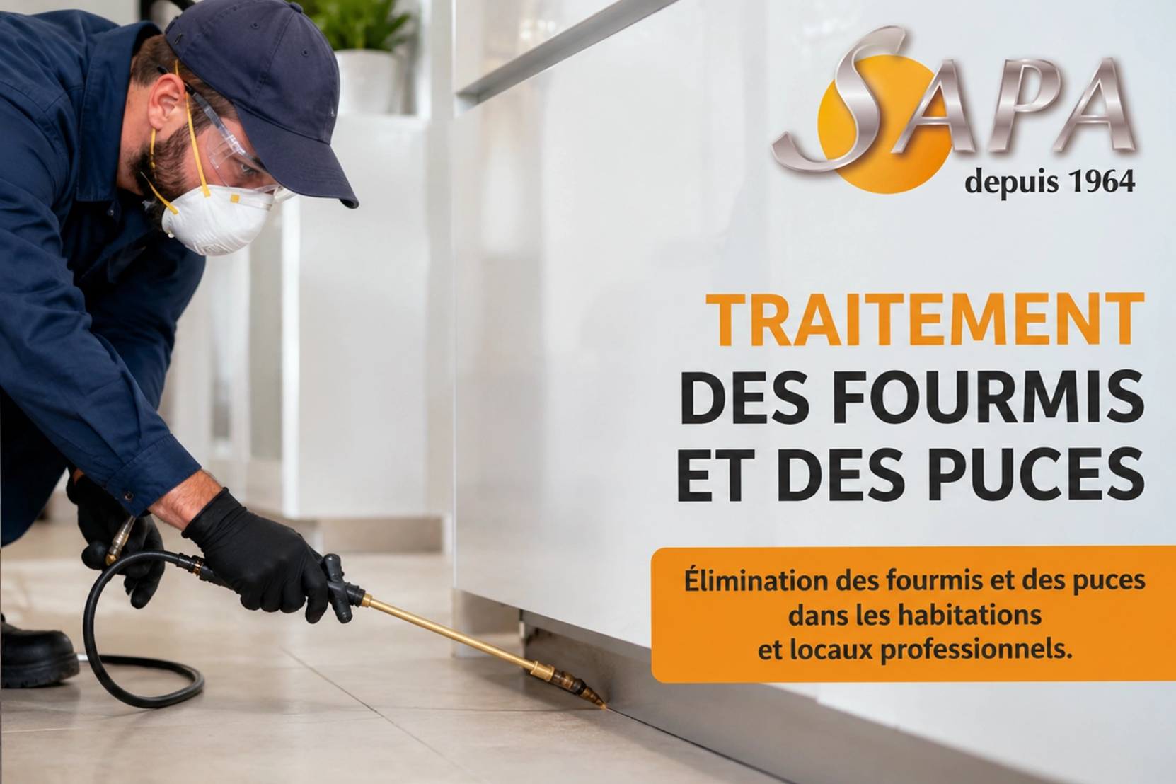 Technicien SAPA réalisant une intervention de désinsectisation à Rezé
