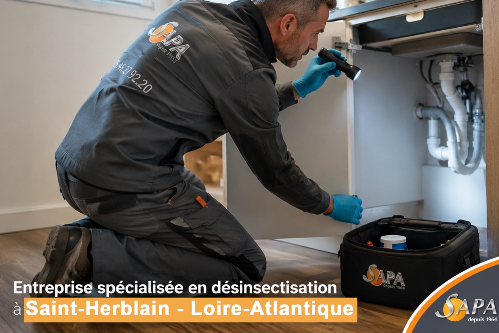 Technicien SAPA réalisant une intervention de désinsectisation à Saint-Herblain