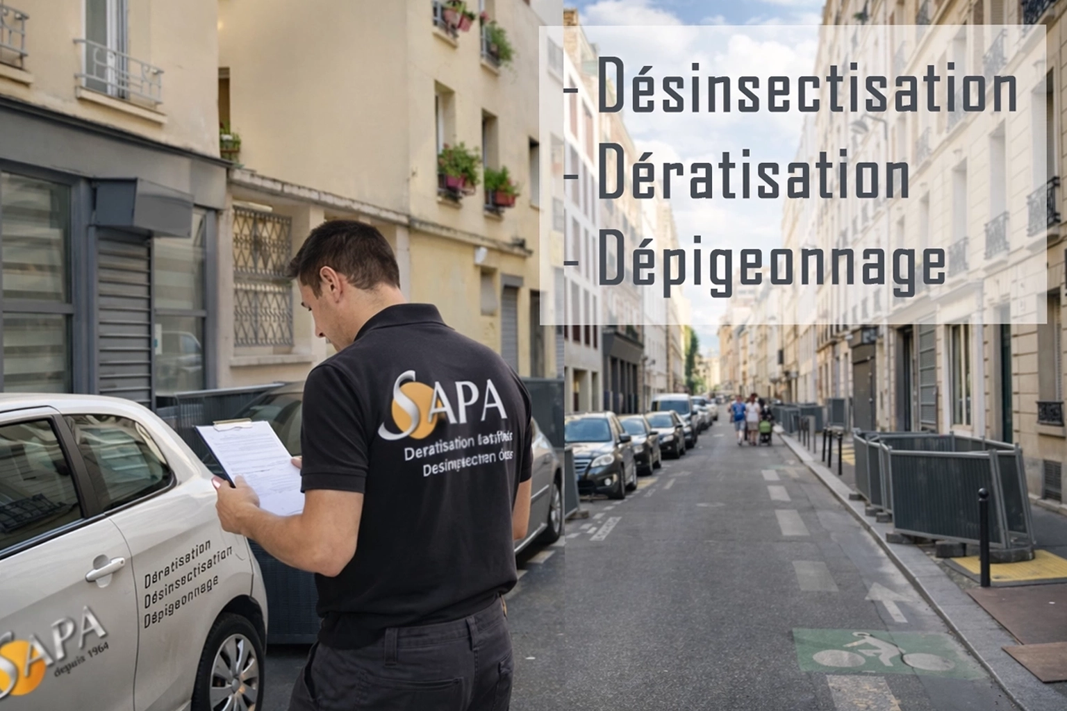 Technicien SAPA inspectant une habitation avant une intervention de désinsectisation à Saint-Nazaire