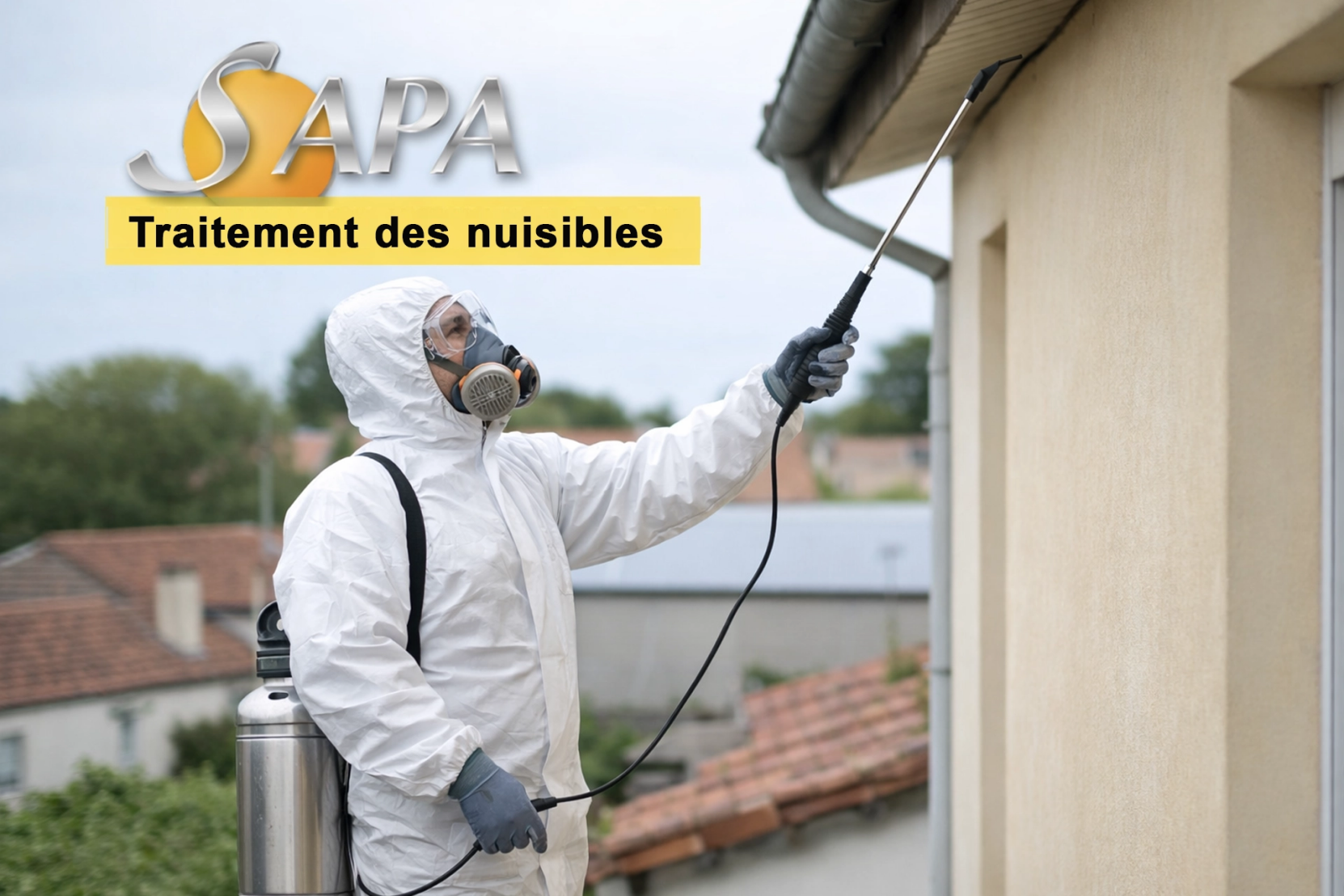 Technicien SAPA réalisant une intervention de désinsectisation à Sainte-Luce-sur-Loire contre les insectes nuisibles rampants et volants