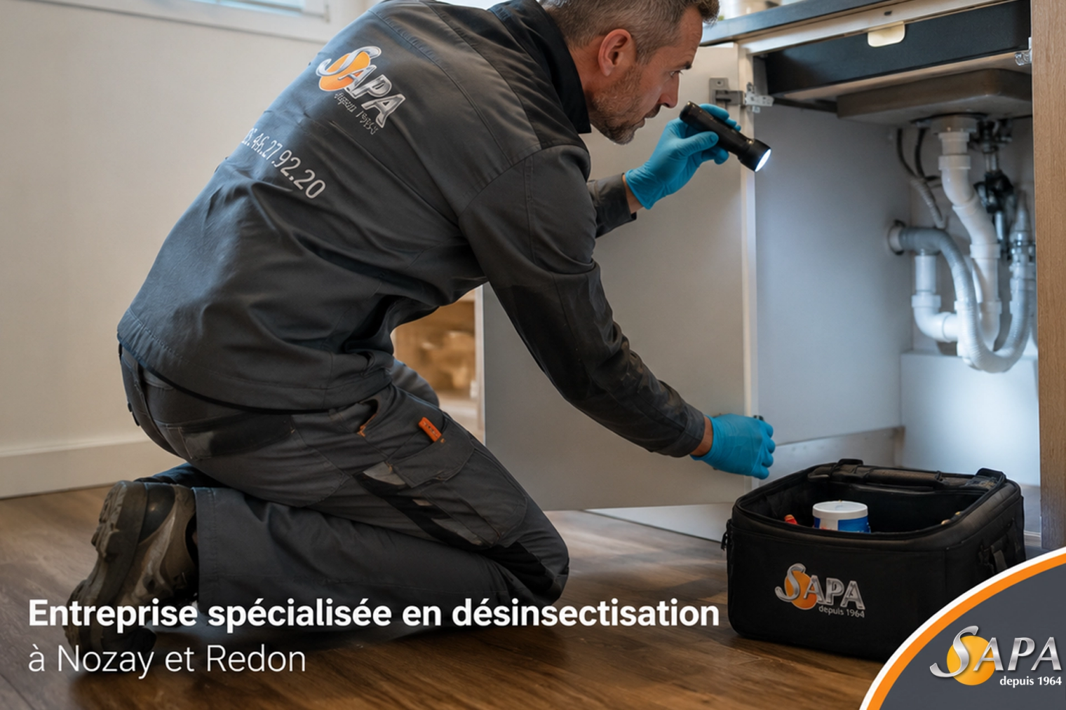 Technicien réalisant une inspection de nuisibles en Loire-Atlantique