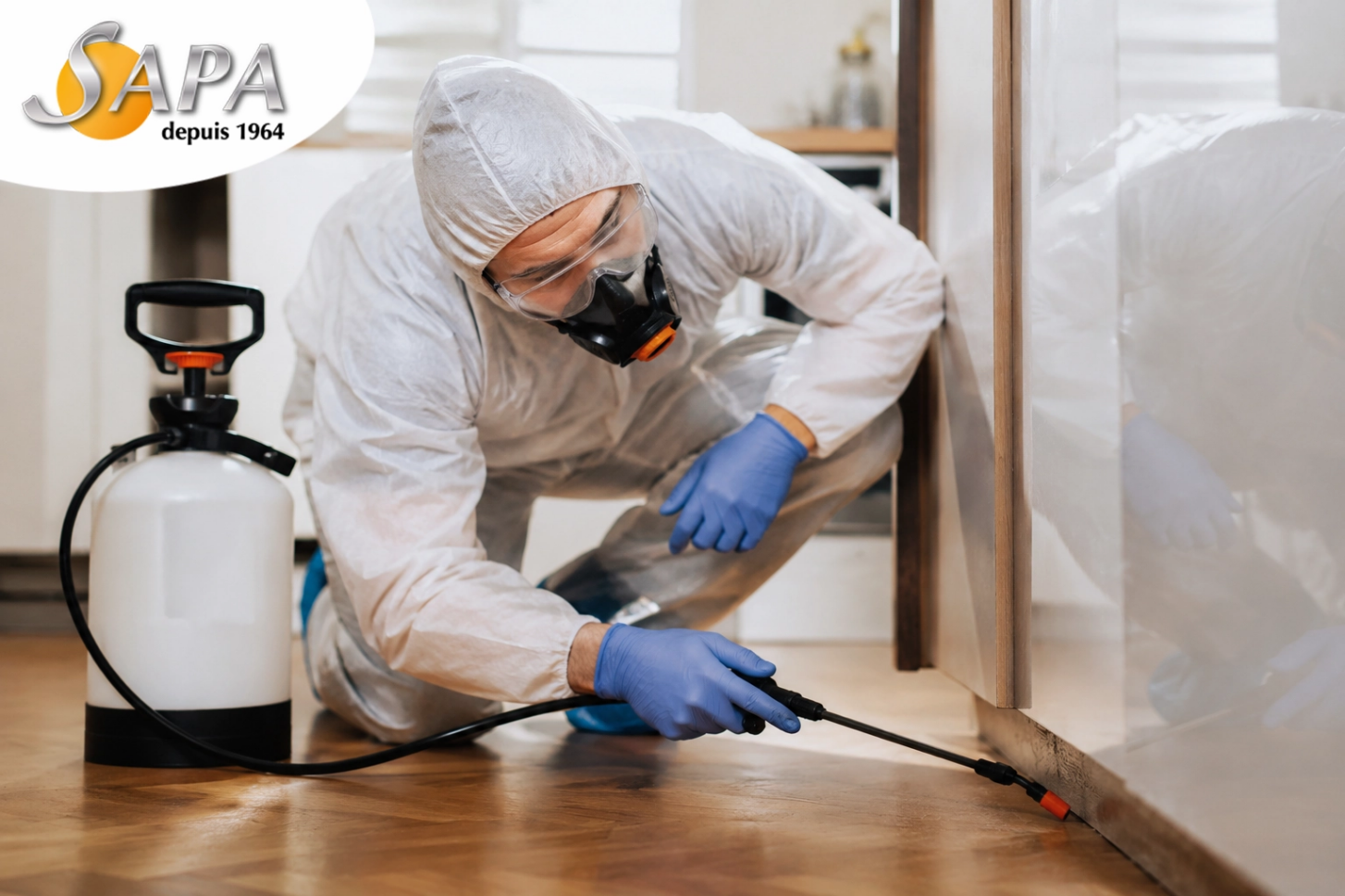 Technicien certifié réalisant un diagnostic avant une intervention de désinsectisation.