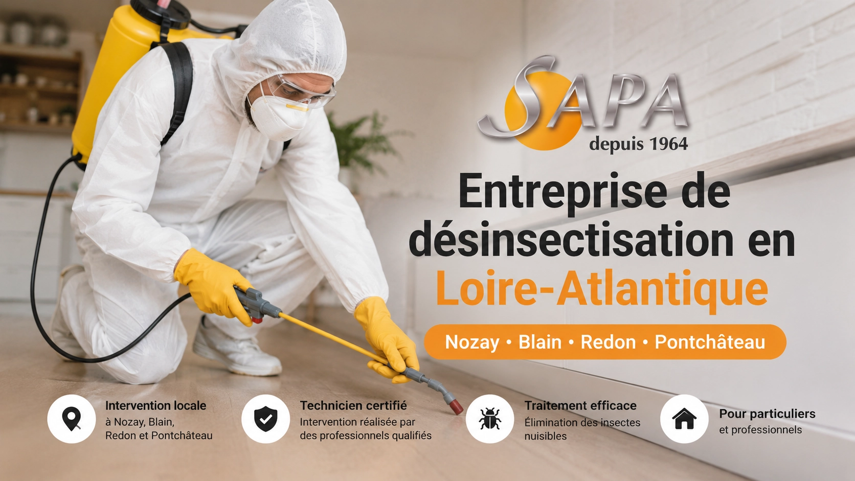 Technicien réalisant une désinsectisation à Nozay Blain Redon Pontchâteau